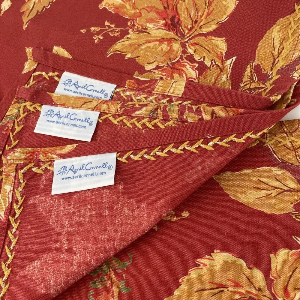 April Cornell 4 Placemats Fall Leaf Berries Pattern Red Gold Orange 13.5 x 18.5